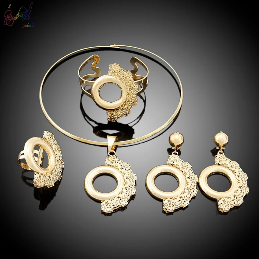 YULAILI круглый дизайн сплав материал золотой цвет колье четыре шт комплект ювелирных изделий