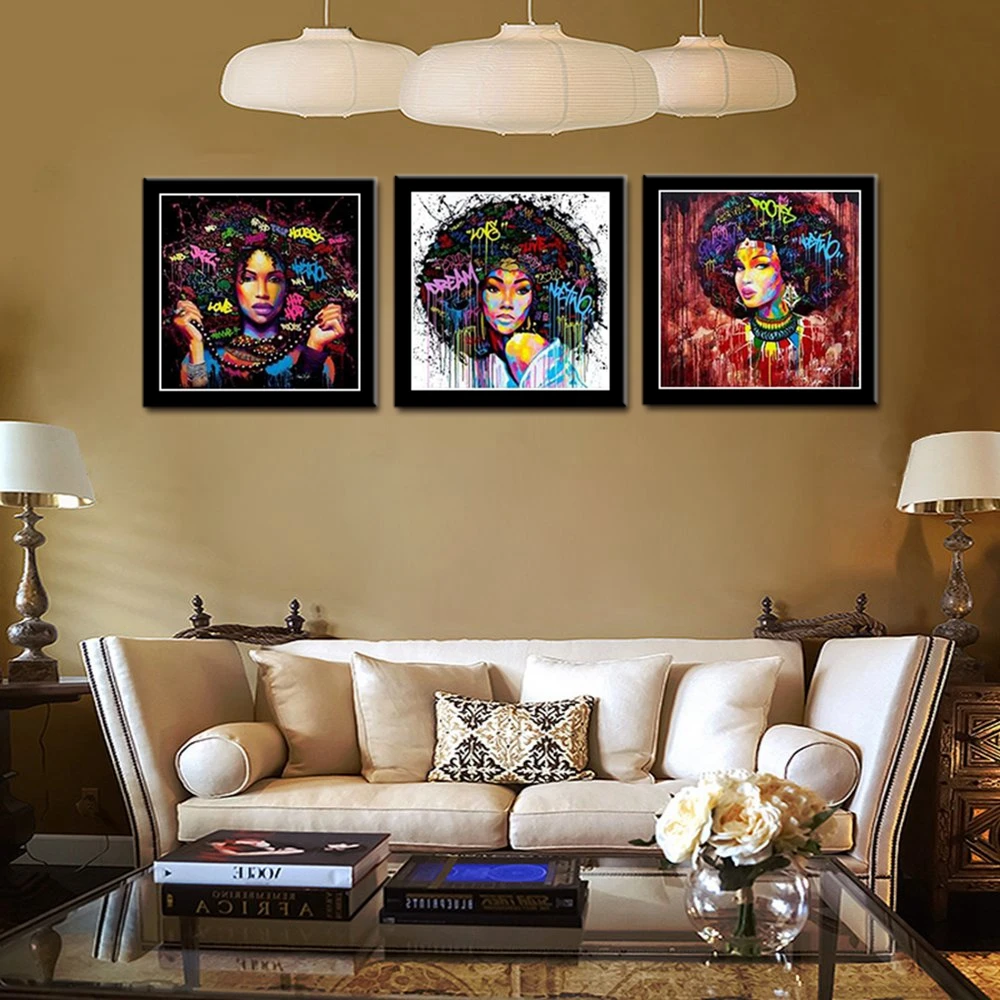 Retrato abstracto de la Afro Mujeres Bonitas Obras de Arte para la Sala de Pintura Al Óleo de Impresión Multicolor Arte de La Pared Decoración Para El Hogar