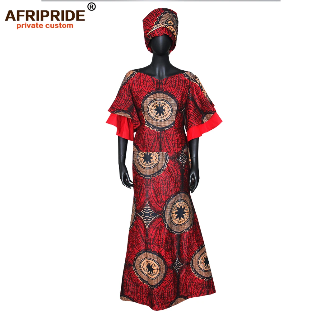 Африканское традиционное весеннее женское платье AFRIPRIDE с расклешенными рукавами длиной до пола, платье-труба для женщин с шарфом A1825024