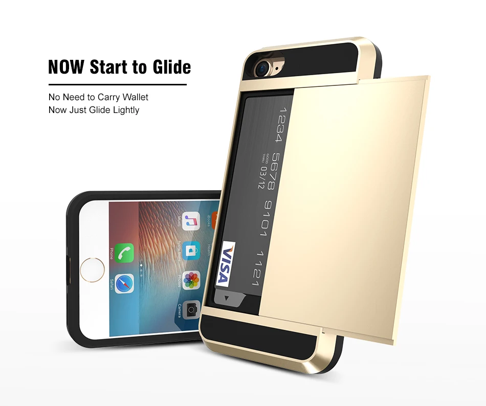 MR.YI Armor Case For iPhone 7 6 6S Plus 5 5S SE 5C Back Cover Slide Hidden Card Holder Phone Case For iPhone 5 6 6S 7 Plus Cover (3)