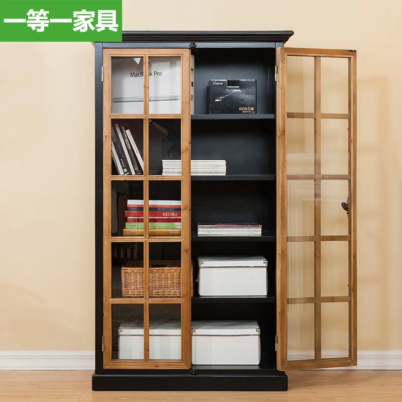 First American country a solid wood furniture bookcase with glass door