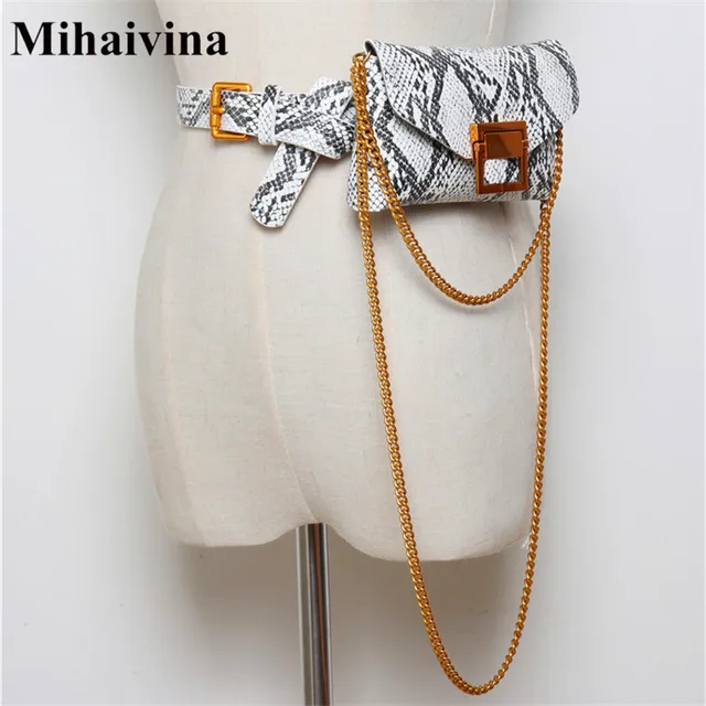 Mihaivina Serpentine Waist Bag Women Waist Belt Chain Shoulder Bag Fashion Female Waist Pack Female Belts Phone Pouch Bags