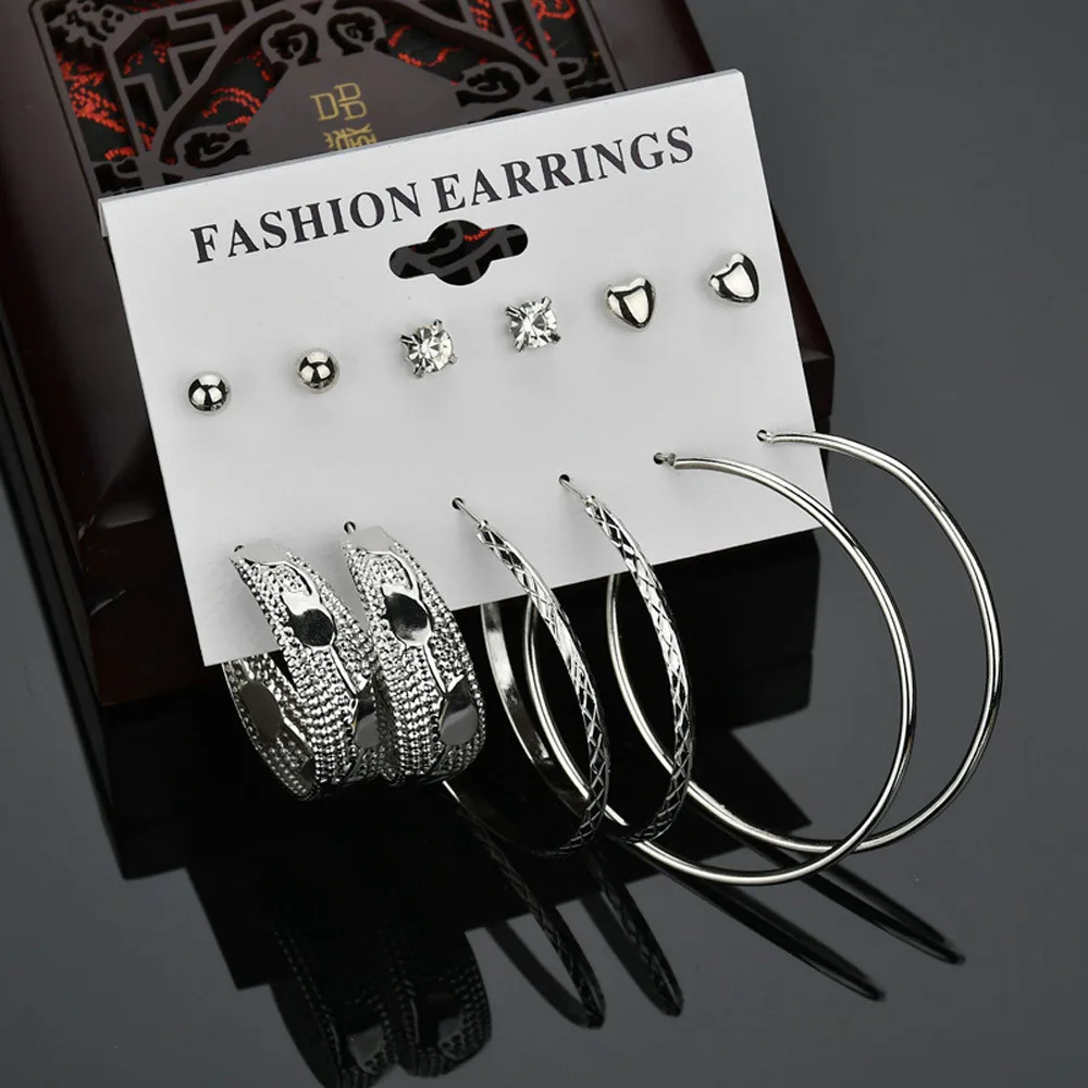 Набор сережек, модные серьги, набор колец для ушей, 6 комплектов, серьги в виде больших кругов, Pendientes Mujer Moda