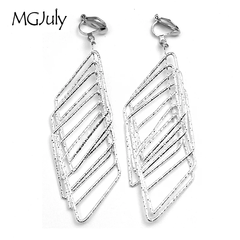 

Multi-Layer Metal Rhombus Clip Earring No Hole Ear Clips Geometry Earrings Without Piercing Women Big Earring Jewelry CE158