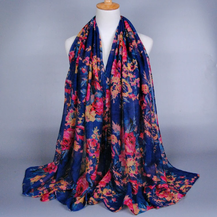 

NEW DESIGN ladies printe nice flower 100% viscose cotton voile long Muffler shawls head muslim hijab long wrap scarves/scarf