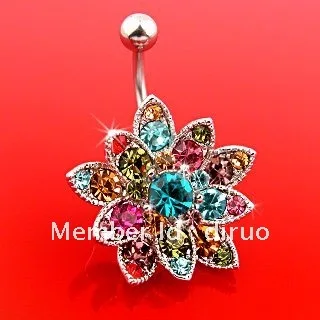 Hinge Banana Crystal Petal Flower Navel Belly Ring C1801  5PCS/LOT