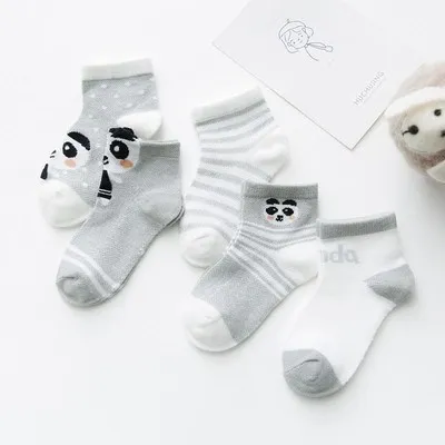 5 пар/лот, детские носки летние дышащие сетчатые короткие носки для маленьких мальчиков и девочек модные детские От 1 до 12 лет с героями мультфильмов подарки на день рождения - Цвет: grey panda