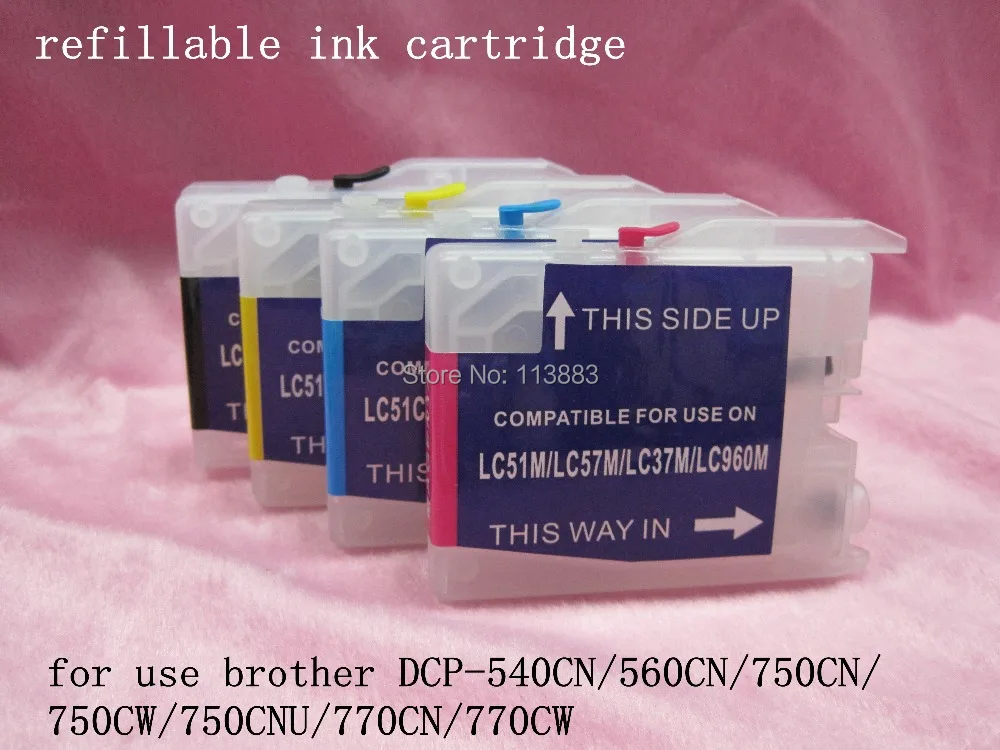 

4 ink For brother LC10/LC37/LC51/LC57/LC960/LC970/LC1000  refillable ink cartridge DCP-540CN/560CN/750CN/750CW/750CNU/770CN