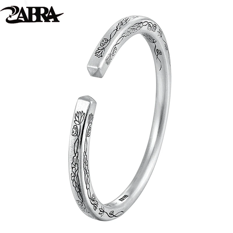 ZABRA 999 Sterling Silver Lotus Opening Bangle Jewelry Classic For Women Men Valentine’s Day Party Thanksgiving
