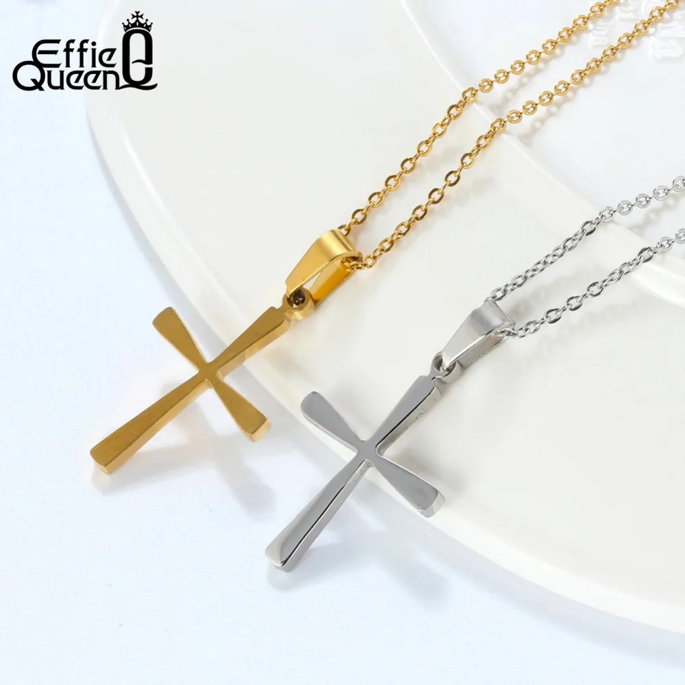 

Effie Queen Unisex Stainless Steel Necklace Women Couple Silver Gold-color Cross Pendant Necklaces Men Birthday Party Gift IN33