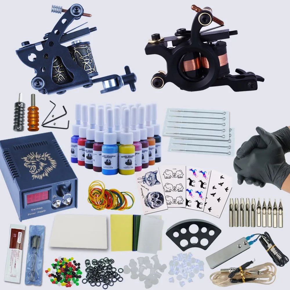 

Professional Tattoo Kit 2 Machine Gun 20 Color Inks Power Supply Complete Tattoo Kits Complete Beginner Tattoo Kit Tattoo Supply