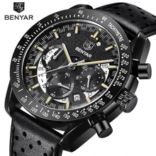 Relogio Masculino BENYAR Fashion Sport Watches Mens Top Brand Luxury Leather Chronograph Quartz Wrist Watch Military Clock 2020 relogio masculino benyar fashion gold chronograph sport watch mens top brand luxury date quartz wrist watches clock man reloj