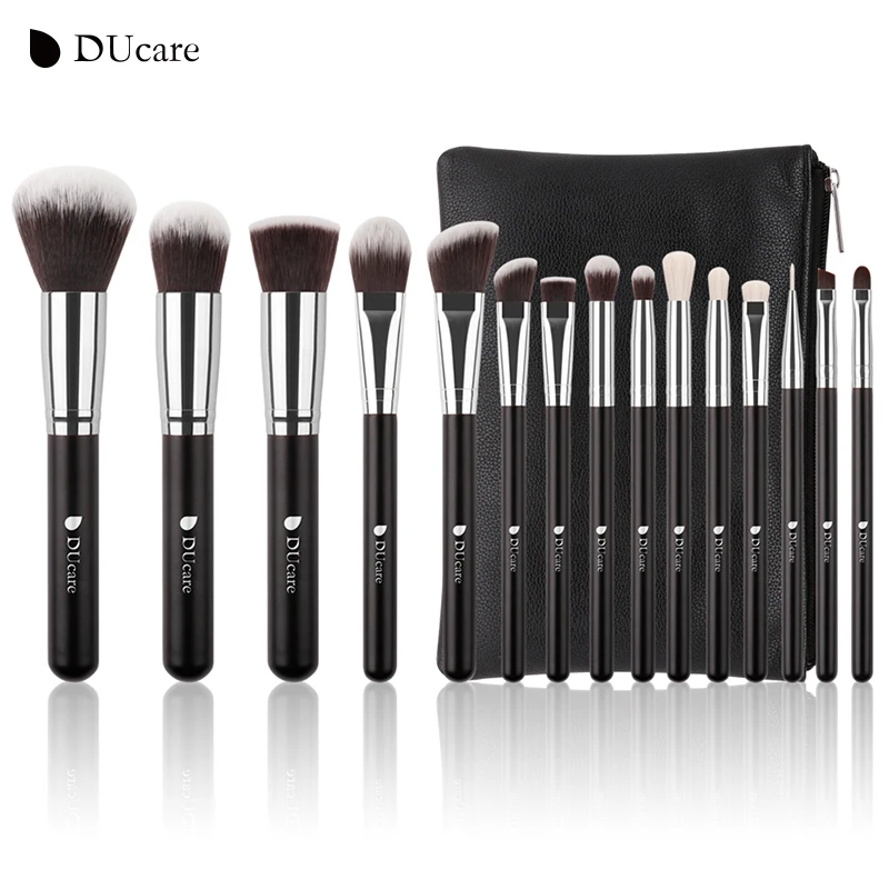 

DUcare 15Pcs Makeup Brushes Set Goat Hair Synthetic Hair Make Up Brush Professional Cosmetics Kit with Bag