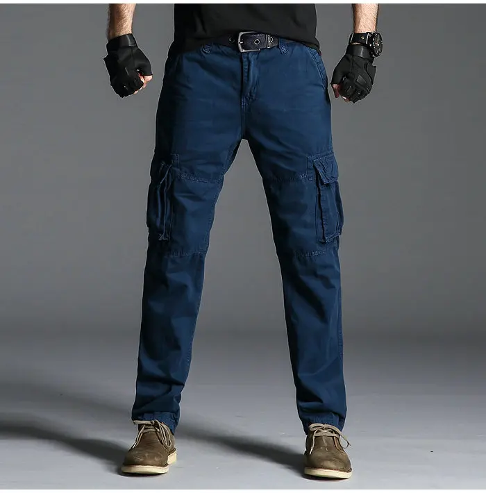 Мужские брюки-карго с карманами, 2019 новые хлопковые повседневные брюки, мужские однотонные военные тактические мужские брюки