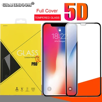 

1000pcs 5D Full Cover Tempered Glass For iPhone 11 Pro Max XS XR X 8 7 6 6SPlus Curved Edge Screen Protector Film With Box