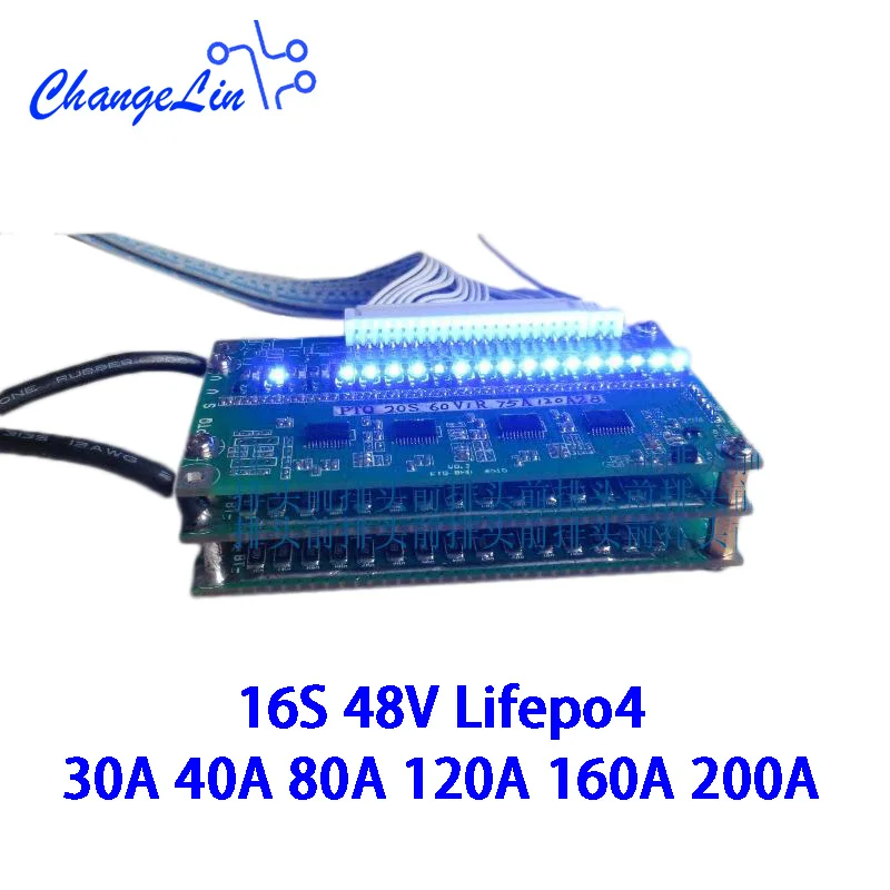 16S 48V Lifepo4 плата защиты батареи литий железо фосфат 3 2 V 30A 40A 80A 120A 160A 200A BMS сотовый