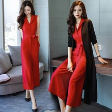 Wide leg pants suit new spring and summer 2018 fashion women’s jumpsuit fashion Korean waist was thin piece pants