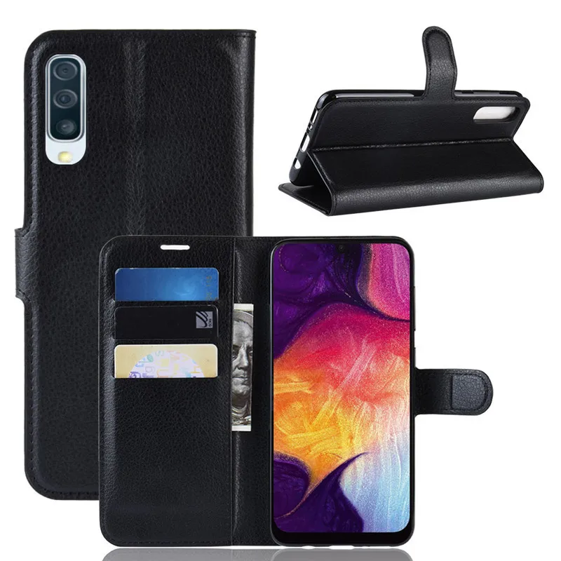 Для samsung Galaxy A50 чехол A505F A505 A 50 Флип кожаный чехол для телефона для Coque Galaxy A50 роскошный держатель для карт чехол a50 сумки - Цвет: Черный