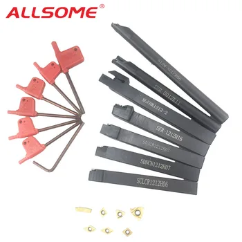 

ALLSOME 7pcs 12mm Shank Lathe Turning Tool Holder Boring Bar CNC Tools Set with Carbide Inserts and Wrenches