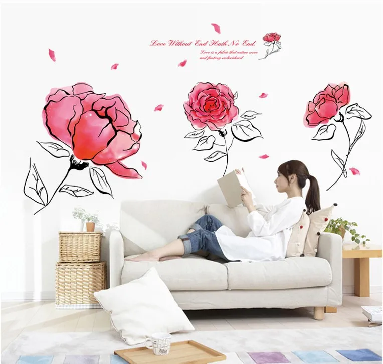 Merah Muda Bunga Kelima Generasi Dinding Bergerak Tongkat Pvc Film