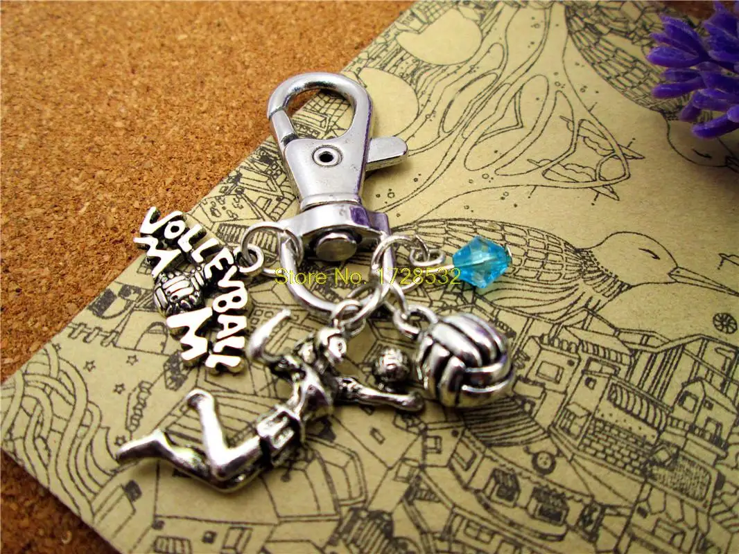 

high quality keychain sports keychain antique silver volleyball MOM, volleyball player ,volleyball keychain