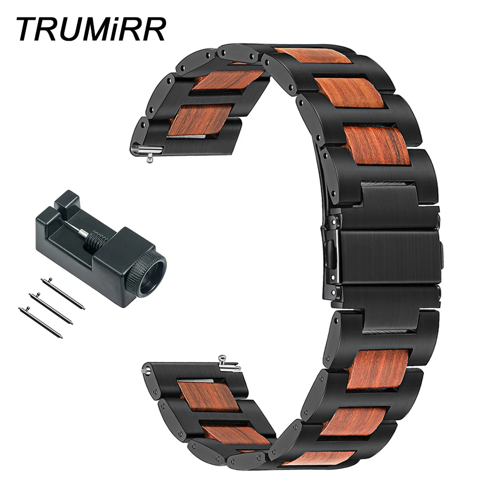 Ремешок из натурального дерева и нержавеющей стали для часов Asus ZenWatch 1 2 Men