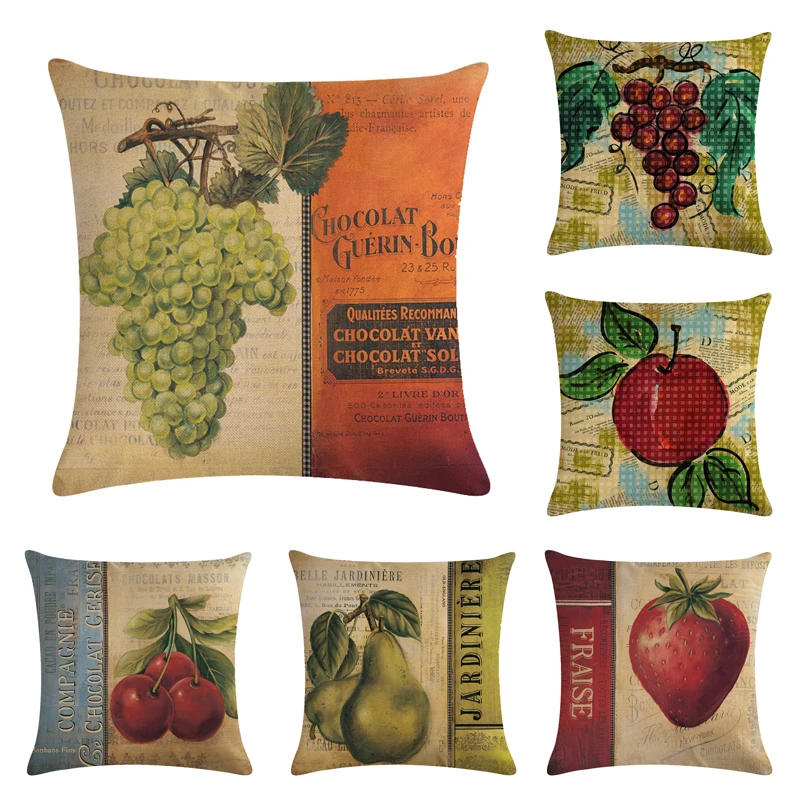 

45 * 45 cm retro dark fruit pattern cushion cover soft linen square pillowcase suitable for home decoration