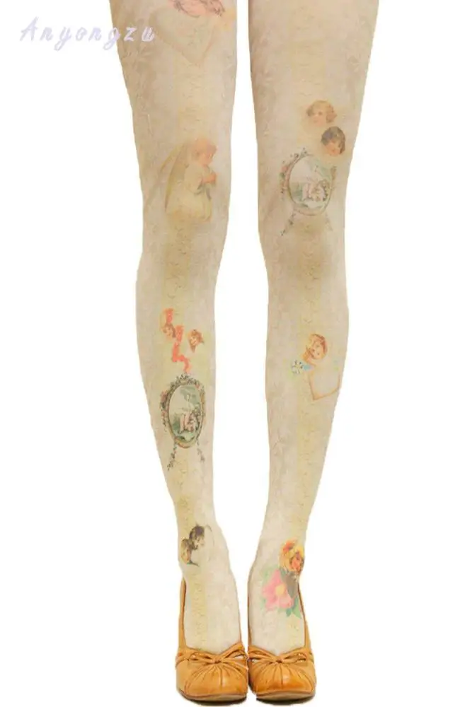 3 шт., женские бархатные колготки с принтом Anyongzu, свежий узор, татуировки, колготки, подходят для 1,5-1,65 м, женские opp сумки
