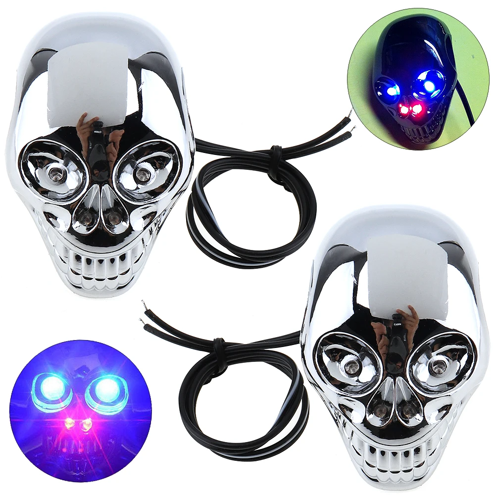 

1 Pair 12V Skull Turn Signal Lights LED Turn Signals License Plate Light for Motorcycle Motorbike Sliver Color