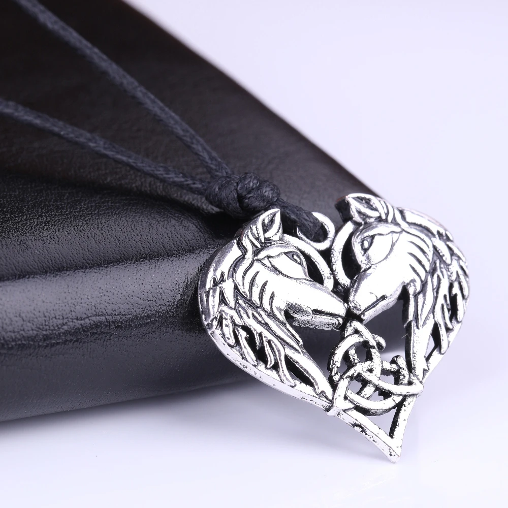 My shape Celtics Spirit Wolf Pendant Necklace Couple Heart Necklaces Love gift Norse Vikings Wolf Head Original Animal Jewelry
