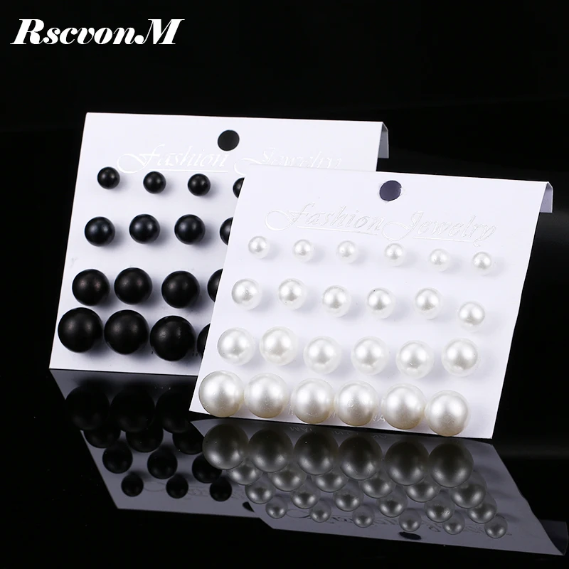 

RscvonM Pearl Colour Stud Earrings 6mm/8mm/10mm/12mm 12 pairs earrings women Brincos Pendientes Mujer Fashion Stud Earrings