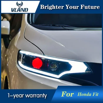 

2Pcs For Honda Fit Headlights 2014-2017 Head Lamp Led DRL front Bi-Xenon Lens Double Beam HID KIT