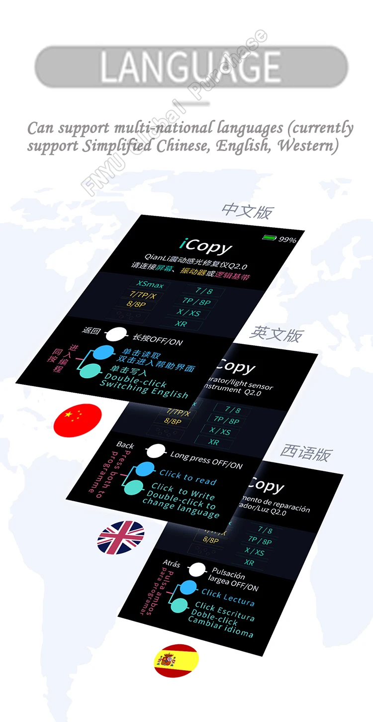 QIANLI iCopy ЖК-экран цвет ремонт программист для iPhone XR XSMAX XS 8P 8 7P 7 Вибрация/сенсорный/Фоточувствительный ремонт