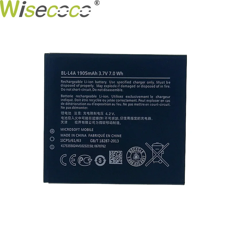 Wisecoco 1905/3000 мАч BL-L4A аккумулятор для Nokia Lumia 535 RM-1090 RM-1089 Dual 830 RM-984 BL L4A телефон+ код отслеживания