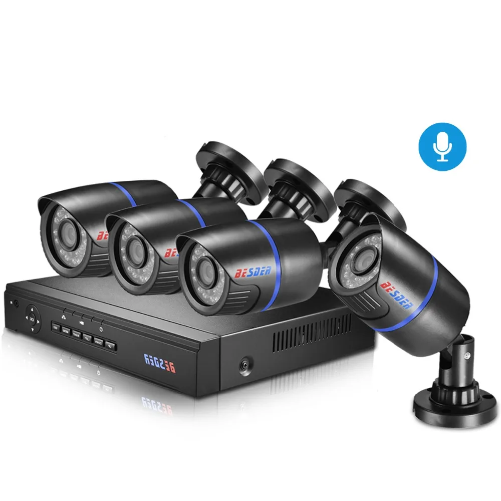 

BESDER 4CH NVR Network Video Recorder 4PCS PoE 1080P CCTV Audio Record IP Camera Video Surveillance System Monitor Kits