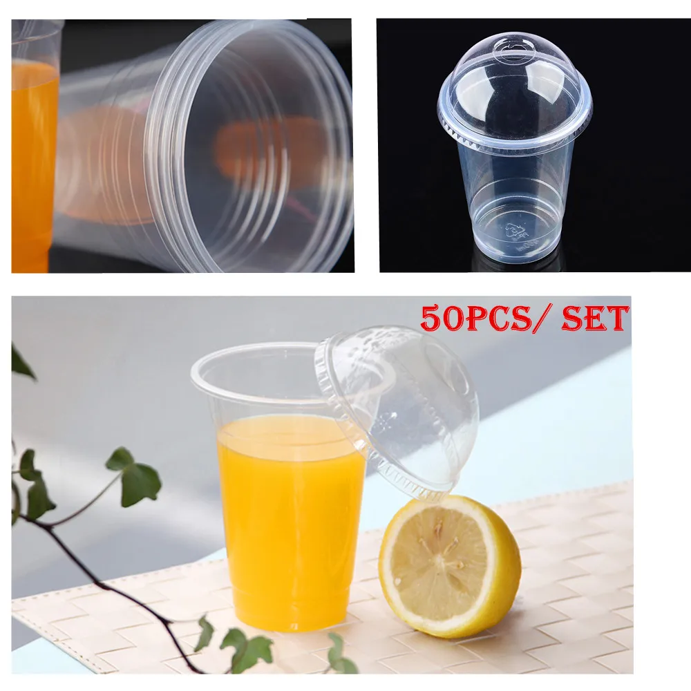 

SURWISH 50Pcs 16oz(450ml) Disposable Plastic Cups With Lids For Iced Coffee Bubble Boba Tea Smoothie Party Wedding Supply