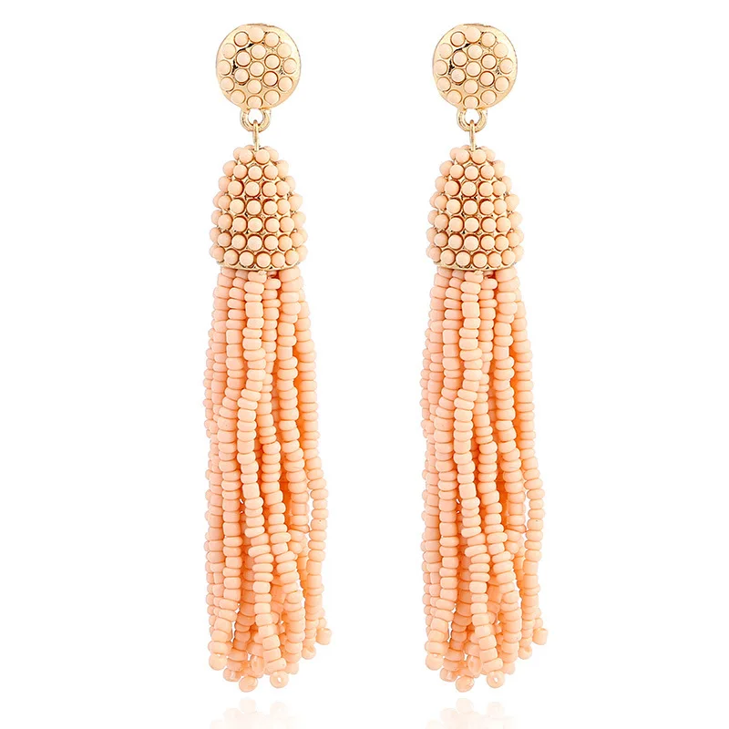 1 pairs  Seed Beads Long Tassel Earrings Handmade Weaving Drop Earrings