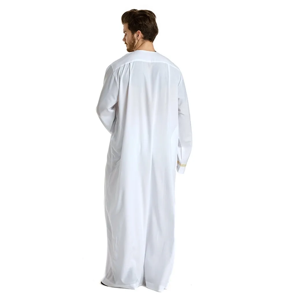 Мужская Тауб халаты Повседневное мусульманскую одежду 2019 Для мужчин Этнические платья с длинным рукавом мусульманские Мусульманский