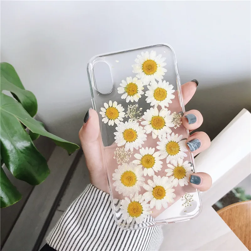 

New Summer Fresh Real Flower Phone Case for Samsung Galaxy S10 Plus Note 9 8 S9 S8 Plus Transparent Drop Glue Case Back Cover