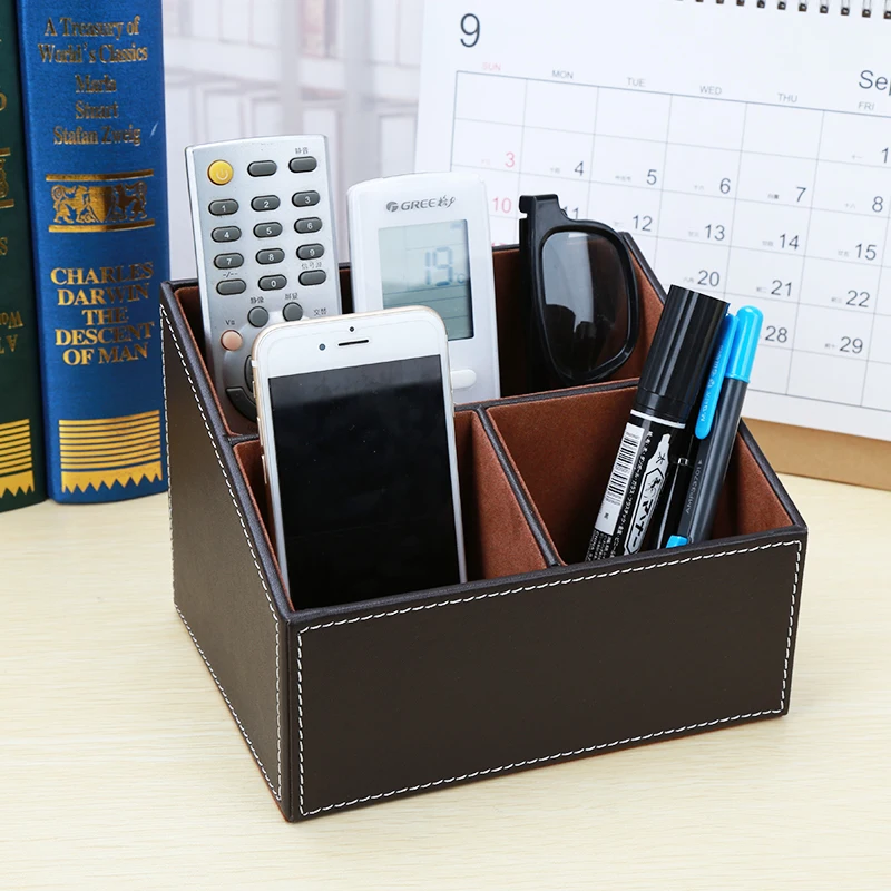 Кожа PU desktop organizer ящик для хранения случае держатель пера всякой всячины ящик для офиса A097