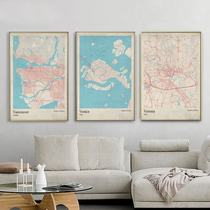 World City Map Vancouver Canada  Venice Italy Verona Italy 