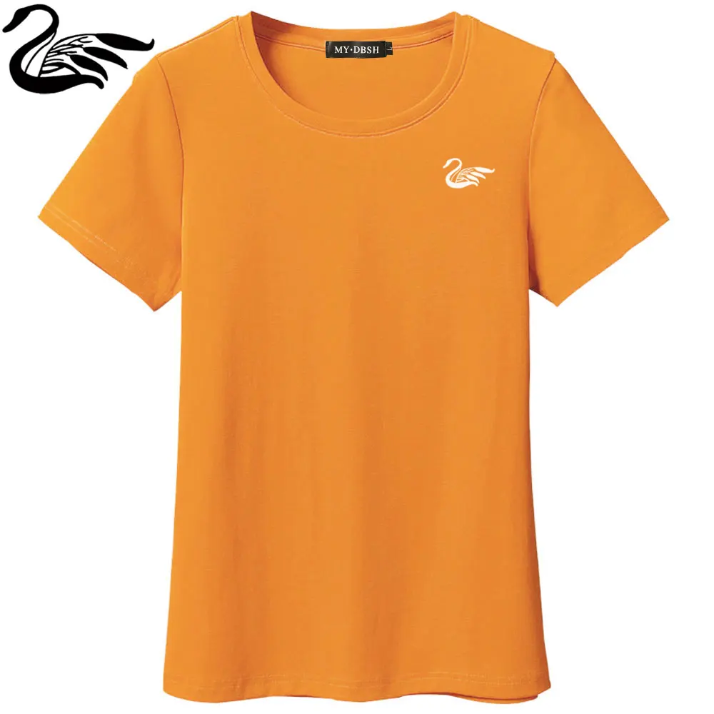 Большие размеры, женские хлопковые футболки с принтом лебедя, новинка года, летние женские футболки с v-образным вырезом, женские футболки, футболки с коротким рукавом, топы - Цвет: O-Orange