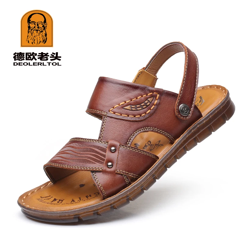 

2019 Men's Genuine Leather Sandals Soft Leather Anti-Slip Summer Sandals Hand made Man Casual Sandal Shoes