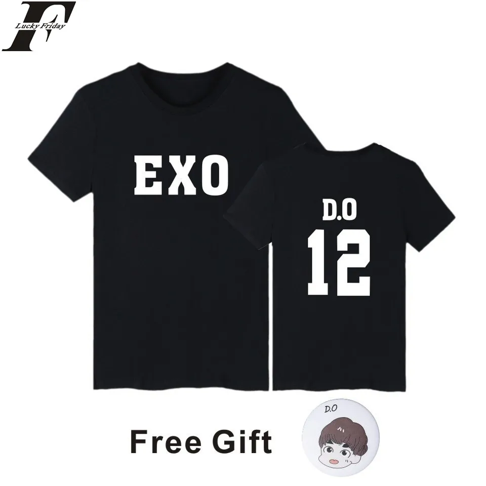 LUCKYFRIDAYF Корейская популярная футболка EXO с коротким рукавом для мальчиков модная