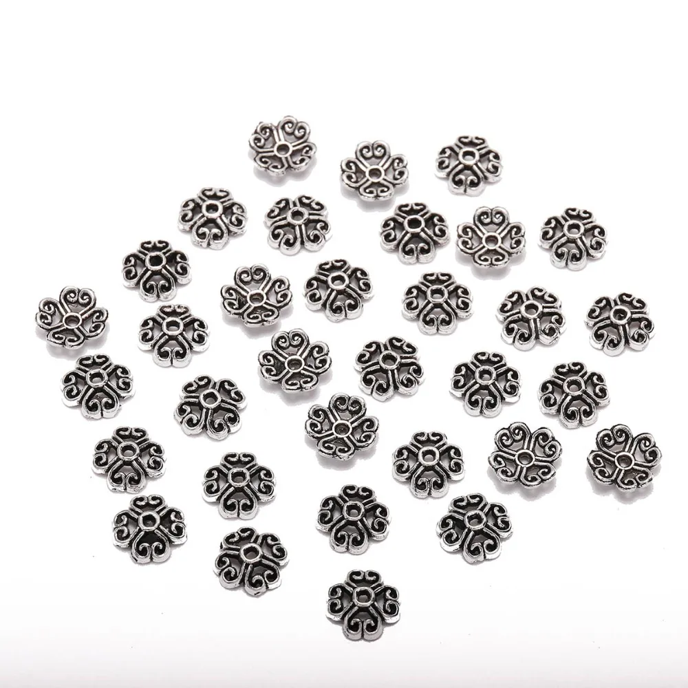 

50pcs/Lot 8mm 5 Petals Tibetan Antique Silver Peach Heart Flower Loose Sparer Torus End Bead Caps For Needlework Diy Accessories