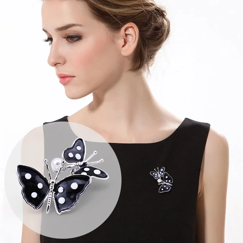 Милая изящная черная эмалированная двойная брошь с бабочками на булавках очаровательные бесконечные модные ювелирные украшения для девочек, пункт NO.: FB229