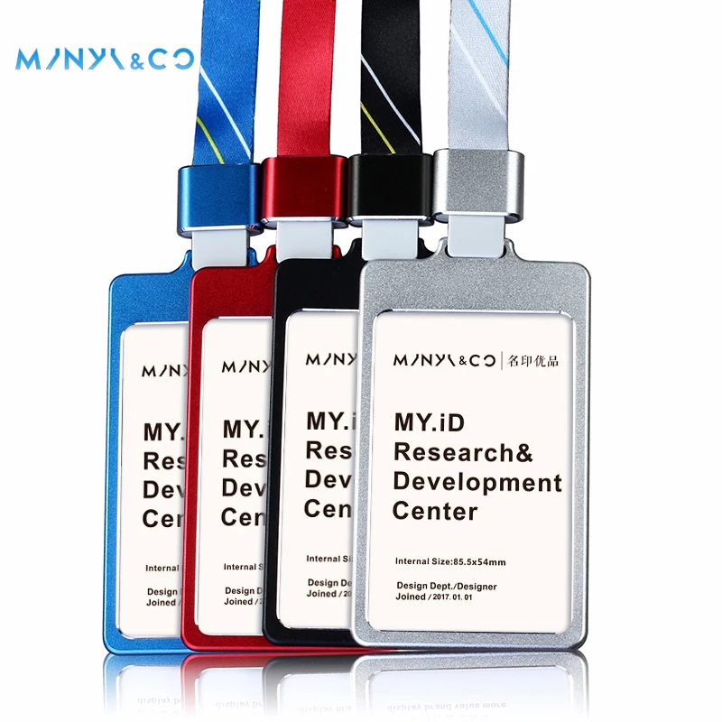 Double sided Vision Frosted Metal ID Card Holder with Exquisite Lanyard