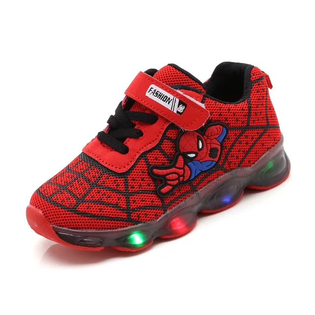 US $6.99 led mesh spiderman kids shoes children boys girls led luminous sport sneakers baby children kids ca