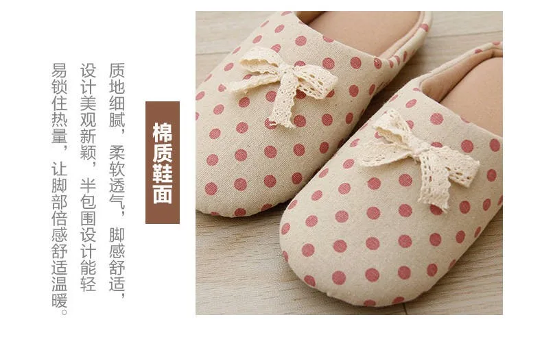 Simple household slippers fashion slippers, non slip slippers spring and autumn Children's home shoes Girls bow cotton slippers