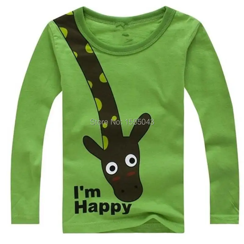 Горячая Распродажа, новая футболка для мальчиков с длинными рукавами и рисунком жирафа, с надписью «I'm Happy», топ, одежда с длинными рукавами, повседневная одежда для малышей